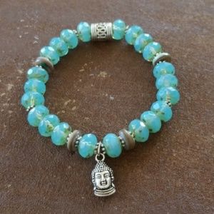 🚫 SOLD! - Glass Aqua Beads with Silver Buddha